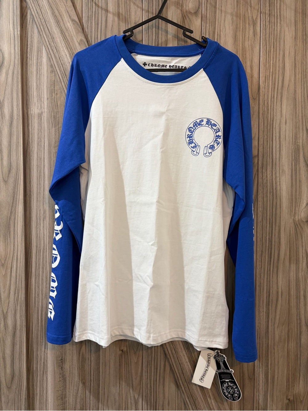 Chrome Hearts White/Blue CH Baseball Shirt NWT Size Large